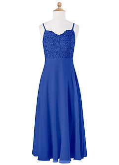 Azazie Sonya Junior Robe Trapèze en Mousseline de soie Dentelle Bleu Roi image5
