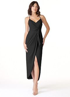 Azazie Ollie Bridesmaid Dresses Black Sheath Ruched Stretch Chiffon Dress image1