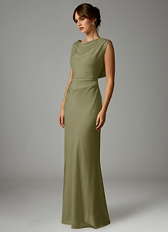 Azazie Kieryn Robes de demoiselle d'honneur Robe Sirène en Satin extensible Plissée Pistache image3