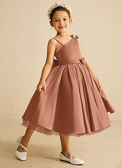 Azazie Lollipop Flower Girl Dresses Bronzer A-Line One Shoulder Matte Satin Dress image1