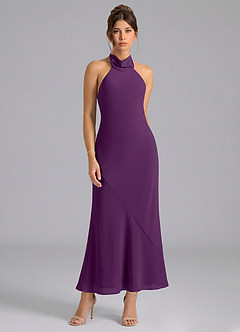 Azazie Velli Suknie dla druhen Syrena Wysoka Kołnierz Szyfon Długość kostki Sukienka image5