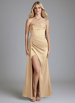 Azazie Amyra Bridesmaid Dresses Champagne Mermaid Off the Shoulder Stretch Satin Convertible Dress image1