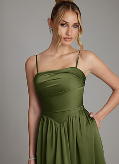 Azazie Zena Bridesmaid Dresses Olive A-Line Strapless Stretch Satin Dress image2