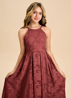 Azazie Arianthe Junior Abito A-Line in Floral Burnout Plissettato Terracotta image8