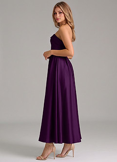 Azazie Lucienne Bridesmaid Dresses Grape A-Line Pleated Stretch Satin Dress image3