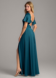 Azazie Chloe Bridesmaid Dresses Ink Blue A-Line Sweetheart Neckline Stretch Satin Dress image2