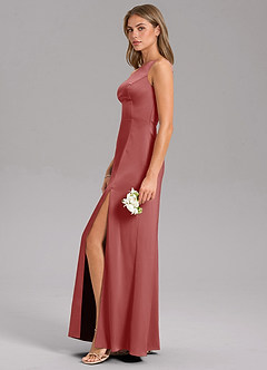 Azazie Phaedra Bridesmaid Dresses Antique Rose A-Line One Shoulder Stretch Satin Dress image5