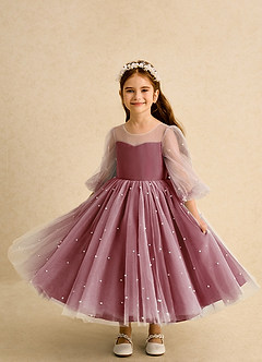 Azazie Trudy Flower Girl Dresses Burgundy Ball-Gown Sweetheart Neckline Tulle Dress image5