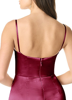 Azazie Liv Bridesmaid Dresses Burgundy Sheath Off the Shoulder Metallic Satin Convertible Dress image9