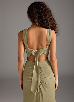 Azazie Jesaphine Bridesmaid Dresses Moss Green Sheath Bow Chiffon Dress image6