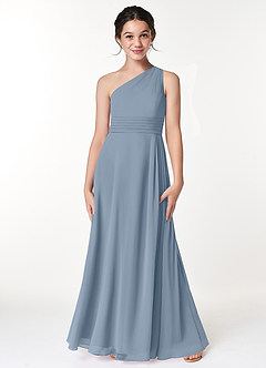 Azazie Cleo Junior Dusty Blue A-Line Pleated Chiffon Dress image3