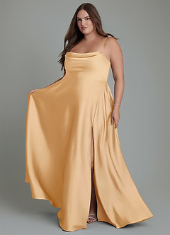 Azazie Elle Brautjungfernkleider A-Linie Plissee Stretch-Satin Kleid Gold image8