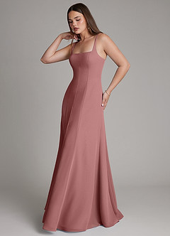 Azazie Nyla Bridesmaid Dresses Desert Rose A-Line Square Neckline Chiffon Dress image3