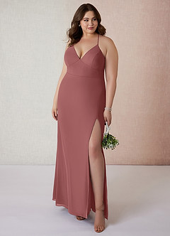 Azazie Becca Bridesmaid Dresses Amethyst Sheath V-Neck Chiffon Dress image7