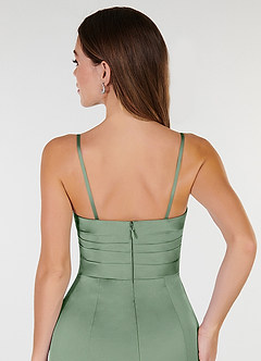 Azazie Yola Bridesmaid Dresses Matcha Sheath V-Neck Pleated Stretch Satin Convertible Dress image8