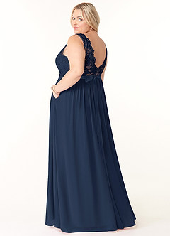 Azazie Elly Abiti da Damigella Abito A-Line in Chiffon Scollo a barchetta in pizzo Marino Scuro image10