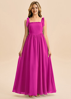 Azazie Delia Junior Abito A-Line in Chiffon Fiocco Fucsia image5