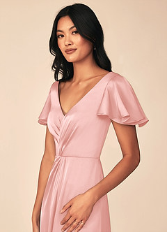 Azazie Soren Brautjungfernkleider A-Linie Plissee Stretch-Satin Kleid Puderrosa image7