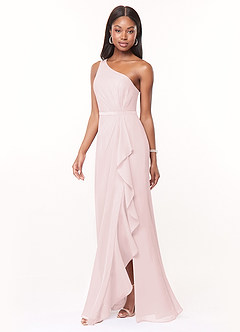Azazie Liza Bridesmaid Dresses Blushing Pink Mermaid One Shoulder Chiffon Dress image1