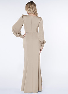 Azazie Raye Robes de demoiselle d'honneur Robe Sirène en Satin extensible Manche longue Givre image2