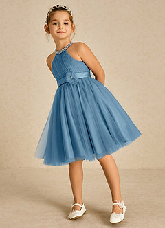 Azazie Honey Venta Final Vestido de Azul Acero de Satin Mate de Corte en A con Perla image5