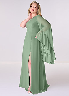 Barbie ♥ Azazie Bridesmaid Dresses Matcha A-Line Long Sleeve Chiffon Dress image9