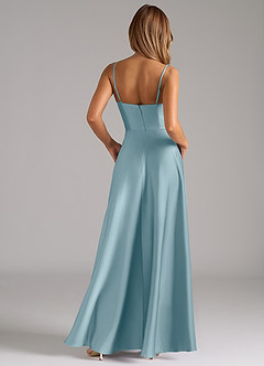 Azazie Elle Robes de demoiselle d'honneur Robe Trapèze en Satin extensible Plissée Bleu Maussade image7
