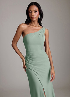 Azazie Madelyn Bridesmaid Dresses Silver Sage Mermaid One Shoulder Chiffon Convertible Dress image8