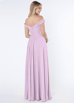 Azazie Audrianna Bridesmaid Dresses Frosted Lilac A-Line Off-The-Shoulder Gathered Chiffon Convertible Dress image4