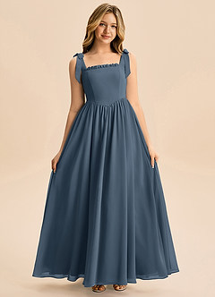 Azazie Delia Junior Abito A-Line in Chiffon Fiocco Blu Nettuno image3