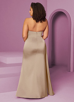 Barbie ♥ Azazie Robes de demoiselle d'honneur Robe Sirène en Satin extensible Plissée Taupe image12