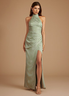 Azazie Jemma Bridesmaid Dresses Sage Blossom Sheath Pleated Blossom Dress image1