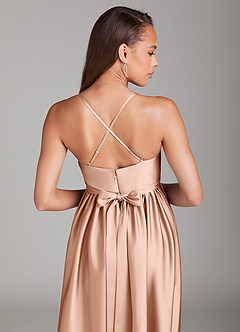 Azazie Llana Robes de demoiselle d'honneur de maternité Robe Trapèze avec poches Longueur ras du sol Satin extensible image4