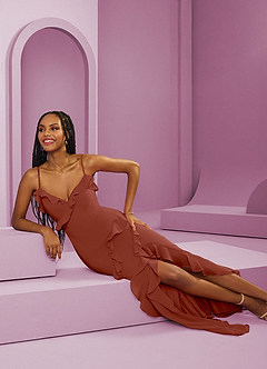 Barbie ♥ Azazie Jurken voor bruidsmeisjes Jurk van Chiffon met Kolom Kastanjebruin image8