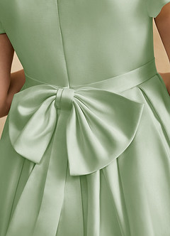Azazie Pearl Flower Girl Dresses Dusty Sage Ball-Gown Pleated Matte Satin Dress image8