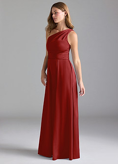 Azazie Dallas Brautjungfernkleider A-Linie One-Shoulder Stretch-Satin Kleid Granatapfelrot image5