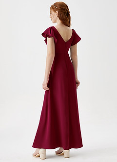 Azazie Omari Junior Burgundy A-Line Pleated Stretch Satin Dress image2