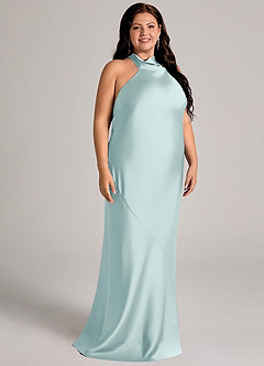 Azazie Velli Bridesmaid Dresses Mist Mermaid High Neck Stretch Satin Dress image9