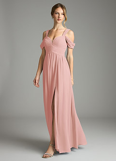 Azazie Lianne Vestidos de damas de honor Vestido de Rosetón de Gasa de Corte en A con Vestidos sin tirantes image4