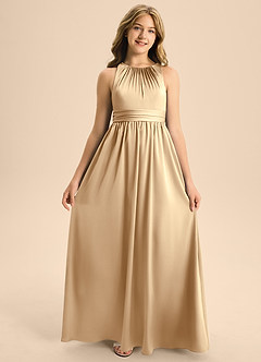 Azazie Jaylah Junior A-Linie Plissee Stretch-Satin Kleid Champagner image6