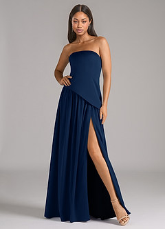 Azazie Adeline Bridesmaid Dresses Dark Navy A-Line Strapless Stretch Satin Convertible Dress image1