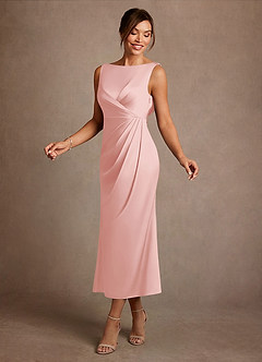 Azazie Mazhe Mother of the Bride Dresses Powder Pink A-Line Pleated Stretch Satin Dress image3