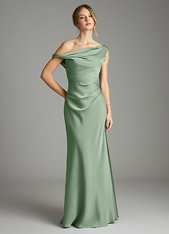 Azazie Emerson Bridesmaid Dresses Matcha Mermaid Off the Shoulder Stretch Satin Dress image1