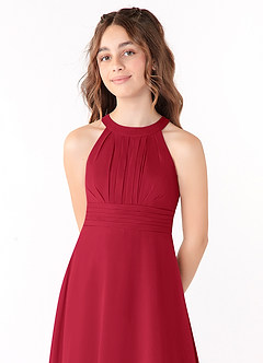 Azazie Linna Junior Scarlet A-Line Pleated Chiffon Dress image4