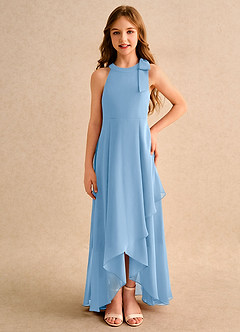 Azazie Boop Girls Formal Blumenmädchenkleider A-Linie Schleifen Chiffon Kleid Puderblau image3