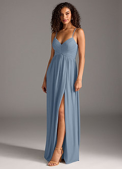 Azazie Alia Final Sale Dusty Blue A-Line Pleated Mesh Dress image4