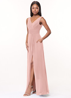 Azazie Karina Bridesmaid Dresses Powder Pink A-Line Pleated Chiffon Dress image3