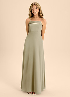 Azazie Anselie Junior Moss Green A-Line Off the Shoulder Stretch Satin Dress image4