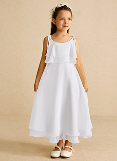 Azazie Temi Flower Girl Dresses White A-Line Spaghetti Strap Chiffon Dress image3