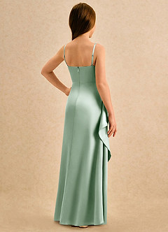Azazie Cannoli Girls Formal Flower Girl Dresses Agave A-Line Pleated Matte Satin Dress image2